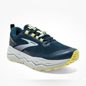 Brooks Men's Dark Teal and Yellow Athletic Running Shoes
